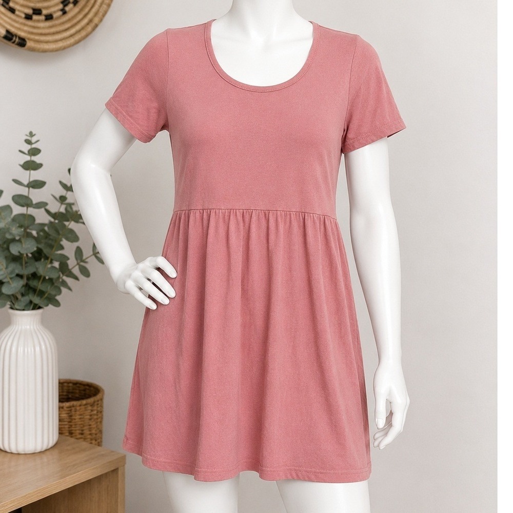 Unbranded Womens Babydoll Dress Dusty Rose Pink Short Sleeve Jersey Medium